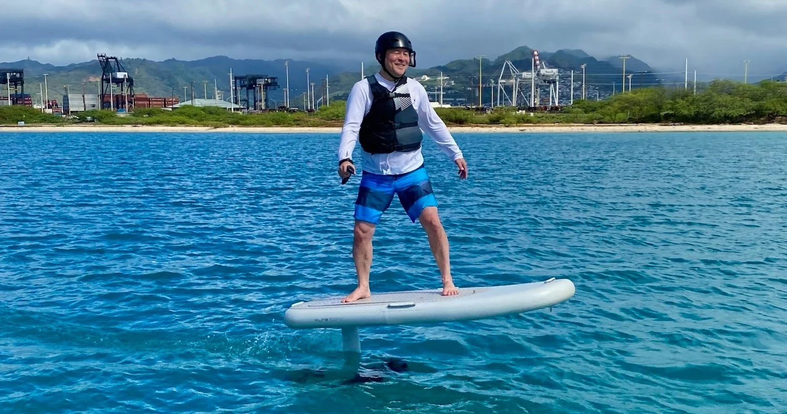 eFoil electric hydrofoil lesson on the south shore of Oahu, Hawaii