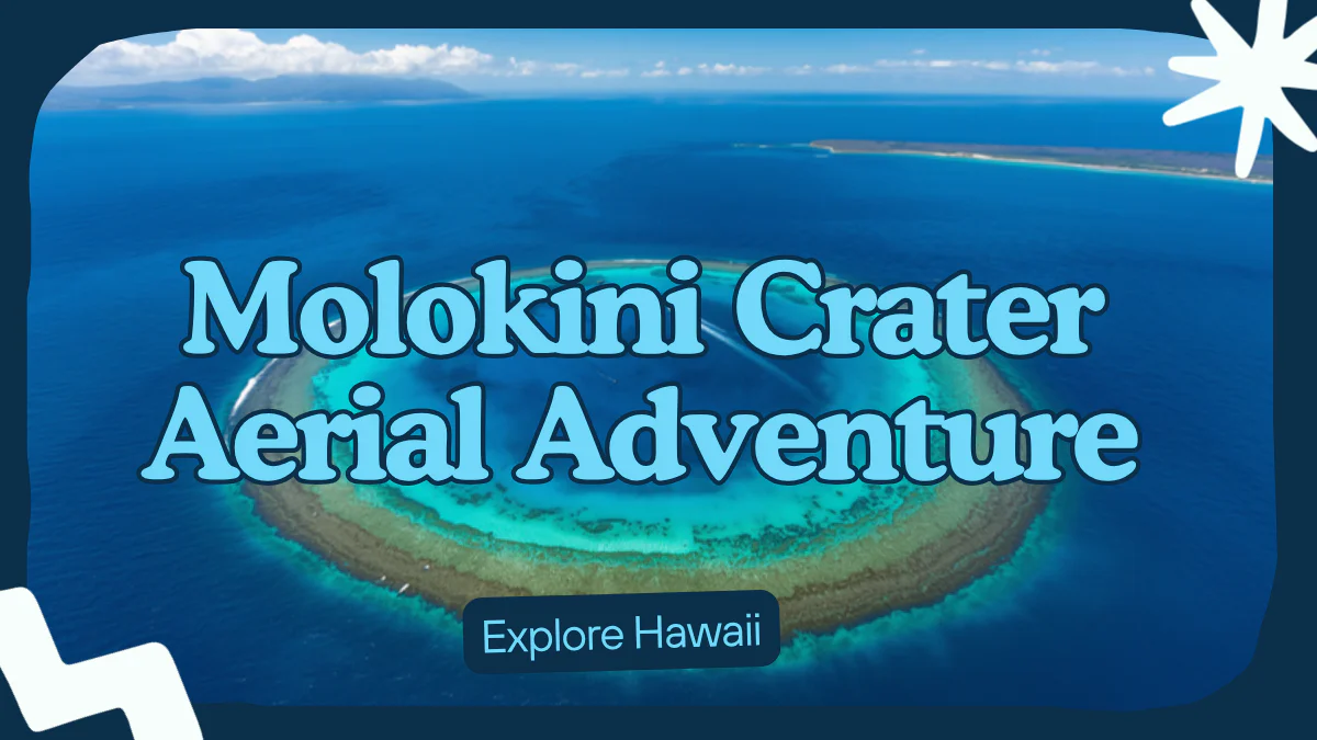 Aerial view of the crescent-shaped Molokini Crater rising from deep blue ocean off the south coast of Maui