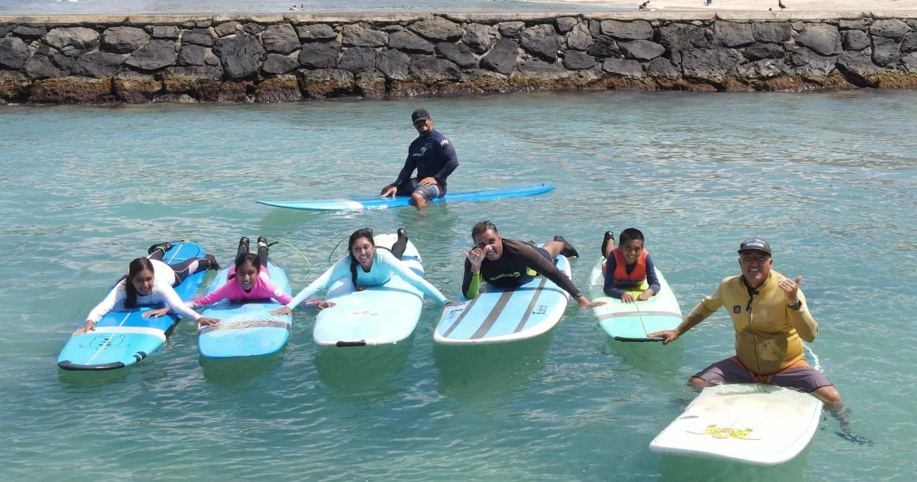 Private group surfing lesson on the south shore of Waikiki, Oahu, Hawaii