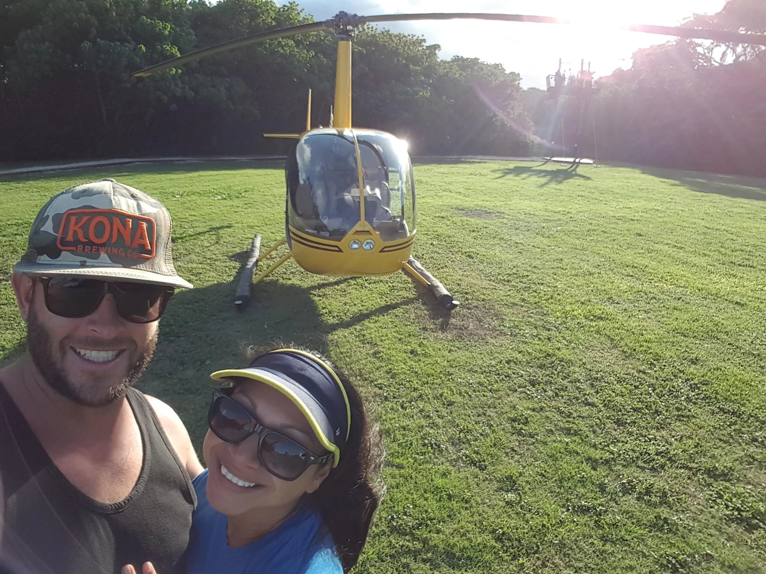 Helicopter flying over the Oahu coastline on a private circle island tour with a scenic flight
