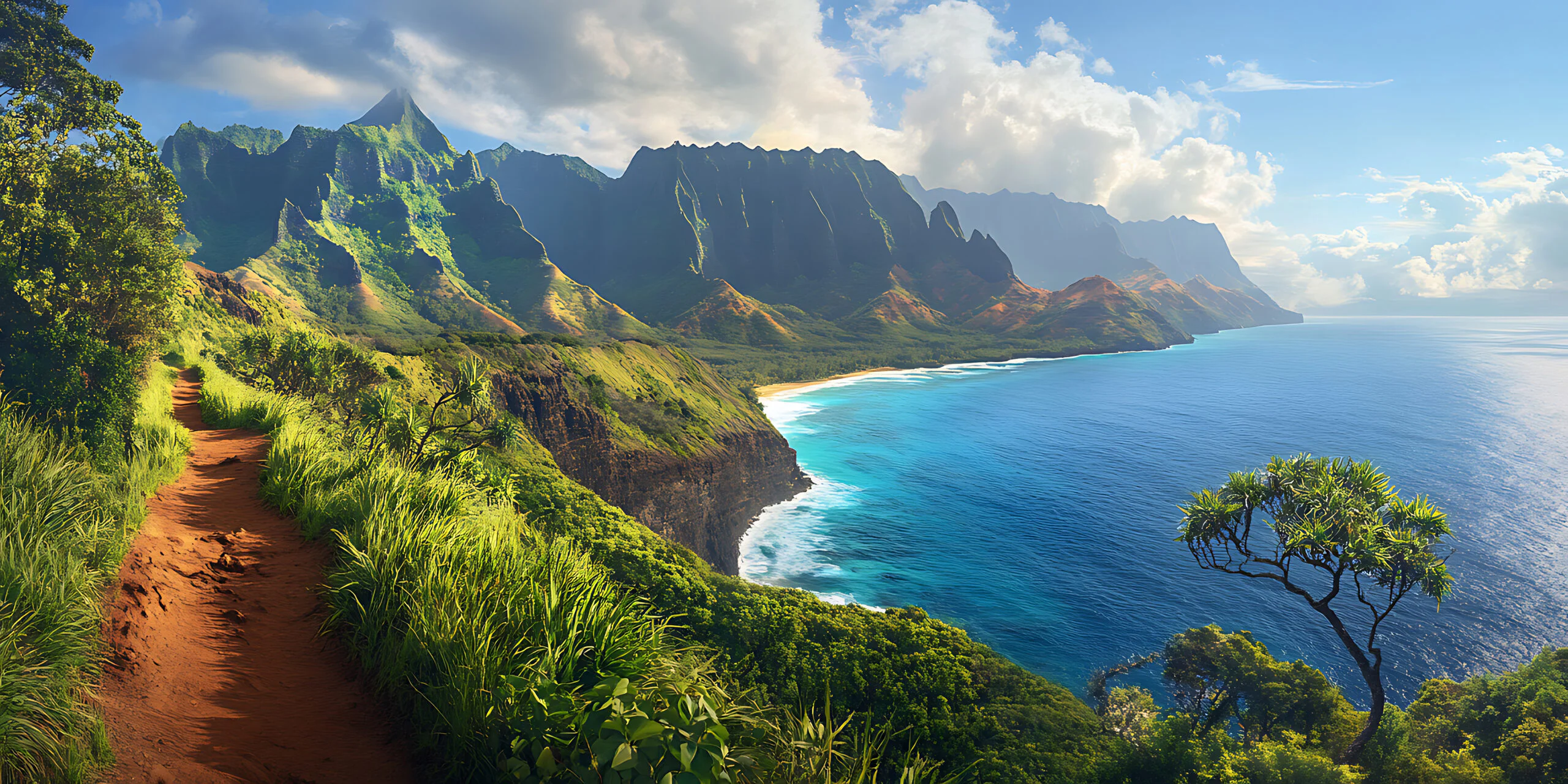 A sweeping panorama of tall coastal cliffs above the open ocean